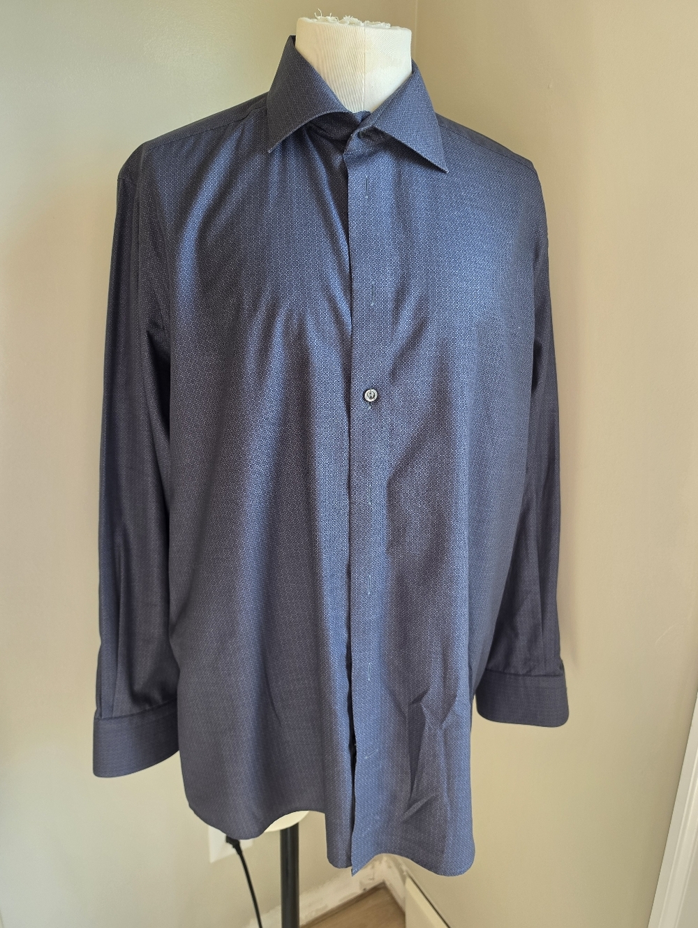 Eton Men's Dark Blue Micro-Pattern Dress Shirt